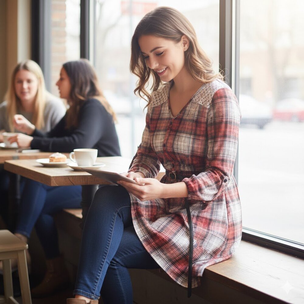 Plaid Button Down Mini Dress for Women – Long Sleeve Flannel Style Dress